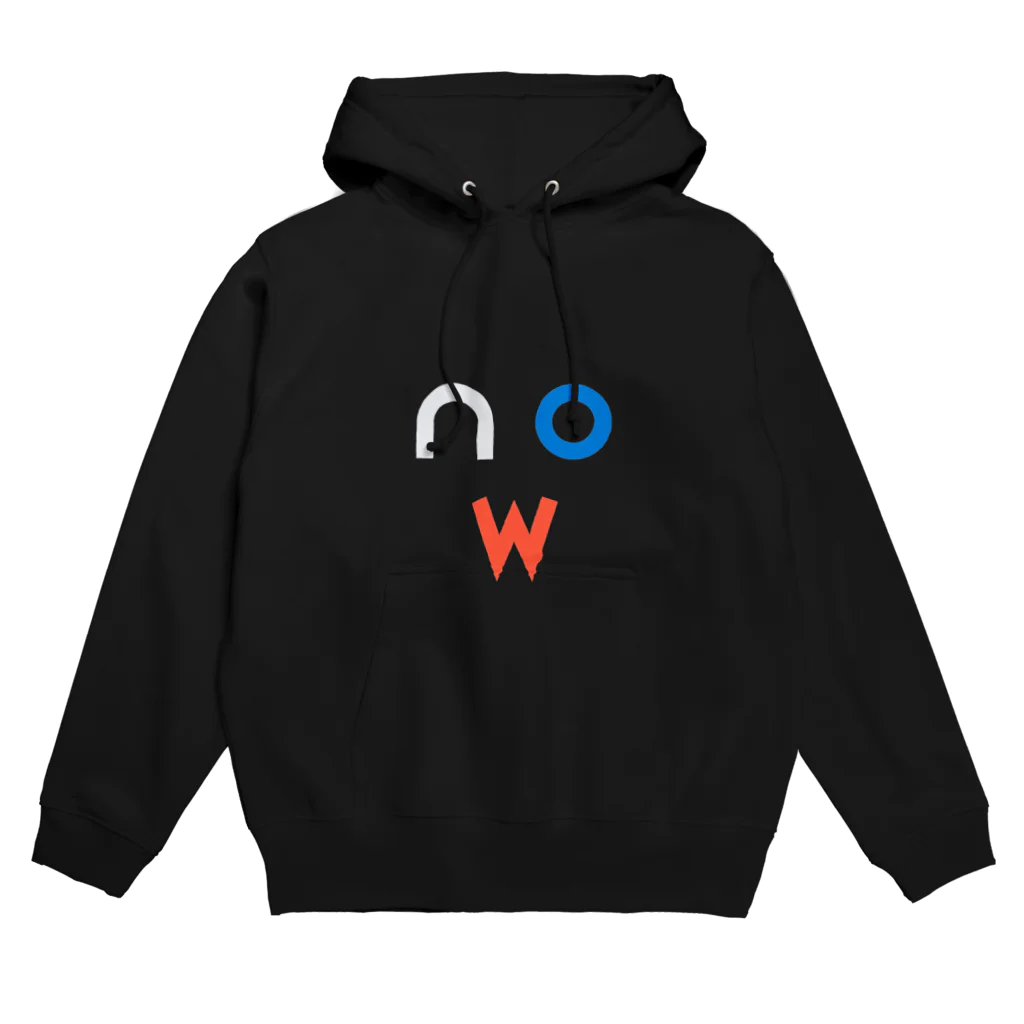 A black hoodie, laid flat, with the nowthy mark printed on the chest.