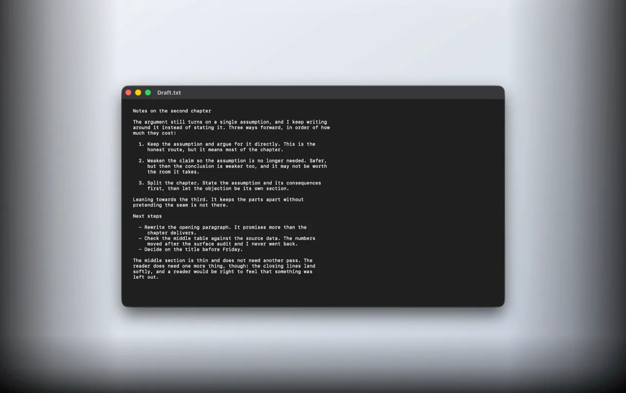 The menu bar and the left, right and bottom of the screen darken around a document window.