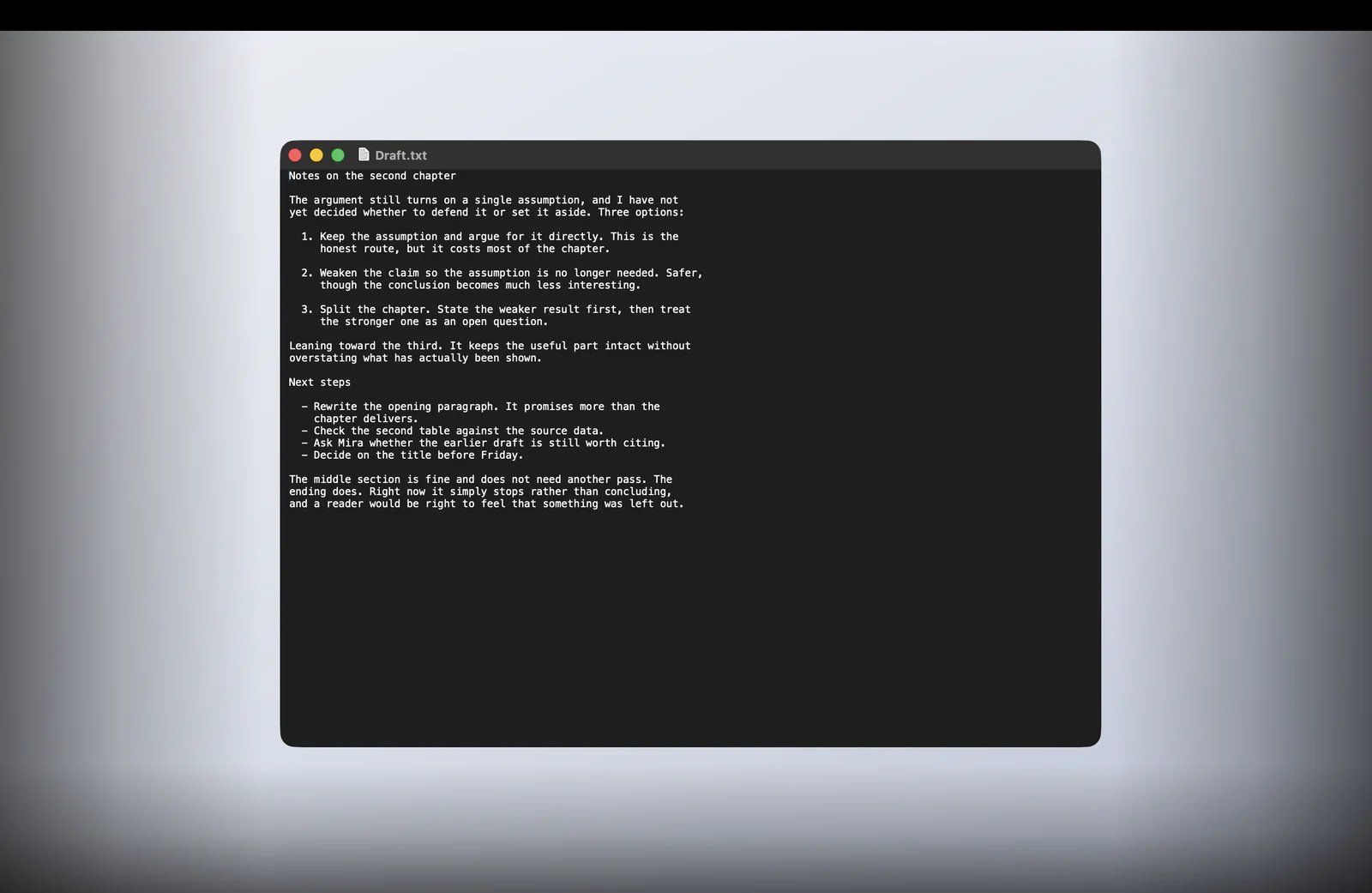 SHADE dimming the edges of the screen around a document window.
